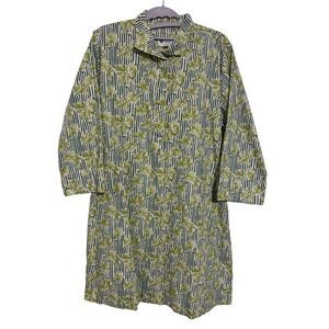 HOLLY SHAE DESIGNS Womens 100% Cotton Swing Dress 3/4 Sleeves Green Leaves XS/M